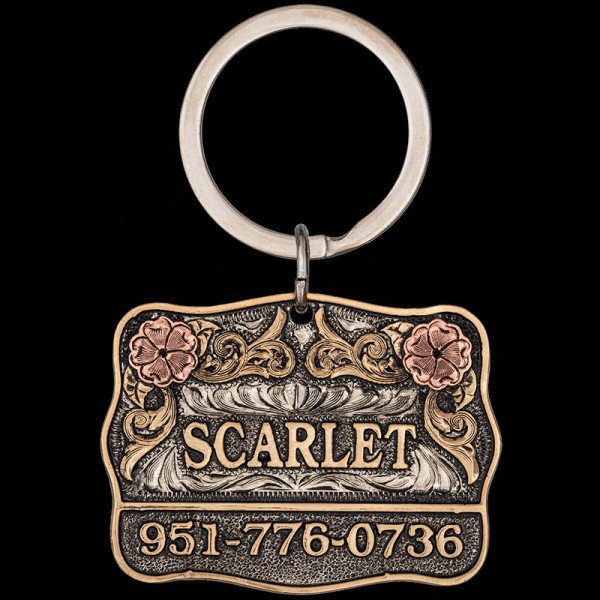 Scarlet, German Silver Base with Jewelers Bronze Edge, Letters, and Scrolls.  Cooper Flowers and Antique!